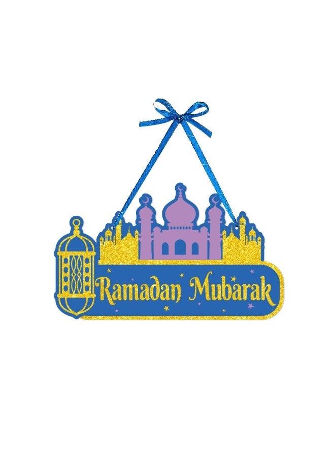 2PCS Ramadan & Eid Mubarak Door Hanging Decorations – Moon, Mosque & Lantern Paper Wall Pendant Home Festival Decor - Image 2